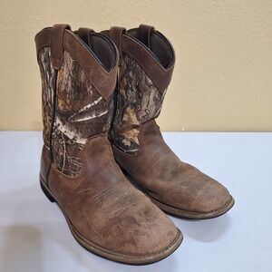 Deer Stags Cowboy Tour Boots Boys Sz 5M Tour Camo Waterproof Brown Western Farm